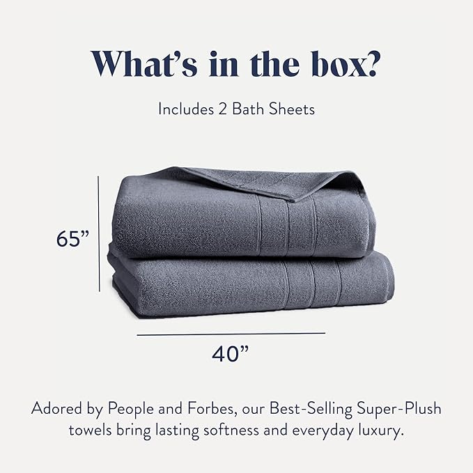 Brooklinen Super-Plush Turkish Cotton Bath Sheets - Set of 2 - Cotton, 820 GSM, Highly Absorbent, Machine Washable, Perfect for Home & Bathroom (40" x 65", Slate Grey)