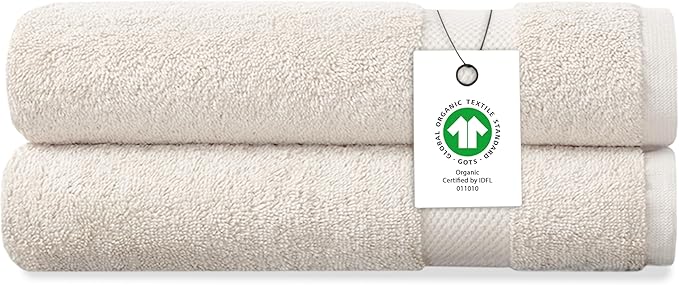 Delara Organic Cotton Luxuriously Plush Hand Towel Pack of 2 | GOTS & OEKO-TEX Certified | Premium Hotel Quality Towels | Feather Touch Technology|650 GSM Long Staple|Soft, Quick Dry & Ultra-Absorbent