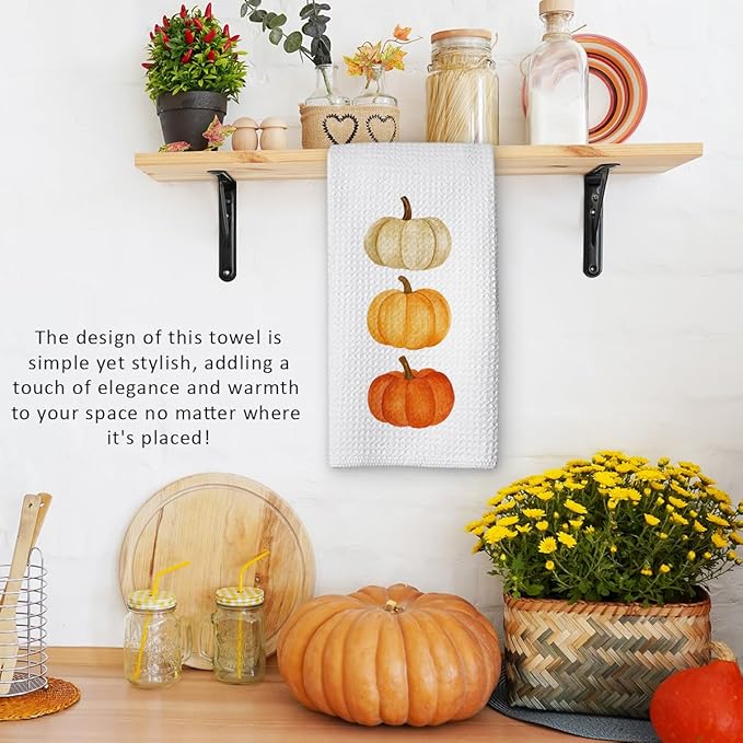 Fall Pumpkin Hand Towels for Kitchen Decor and Tea Dish Towel,1PCS Fall Thanksgiving Day Dishcloths,Farmhouse Fall Pumpkin Decor for Bathroom,Anthropology Autumn Gifts for Women - B02
