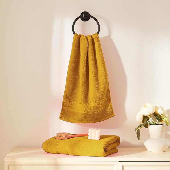 COZYART Gold Bath Towel Set 6 Piece, 2 Bath Towels 2 Hand Towels 2 Washcloths, Luxury 100% Turkish Cotton 650GSM Hotel Quality, Soft, Absorbent, Towel Sets for Bathroom