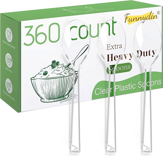360 Count Plastic Spoons - 6.96 Inch Disposable Spoons, Heavy Duty Plastic Spoons, BPA-Free, Heat Resistant Disposable Silverware, Suitable for Party, Picnic, Events and Everyday Use