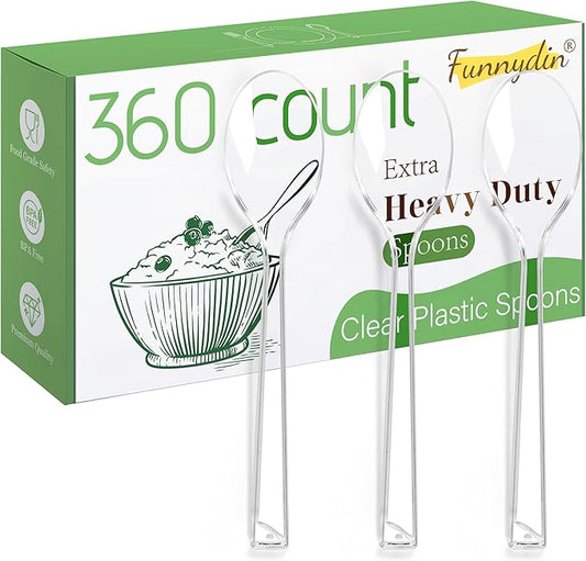 360 Count Plastic Spoons - 6.96 Inch Disposable Spoons, Heavy Duty Plastic Spoons, BPA-Free, Heat Resistant Disposable Silverware, Suitable for Party, Picnic, Events and Everyday Use