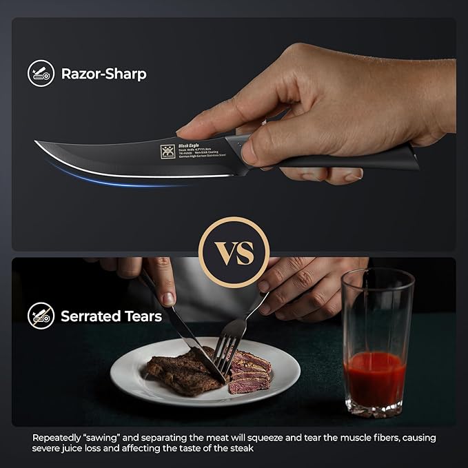Steak Knives Set of 12, 4.7 Inch Straight Edge Meat Knives, Dishwasher Safe by SGS Cerf, Super Sharp for Precise Cutting, Non-stick Blade & Anti Rust, Easy to Maintain Ideal for Restaurant