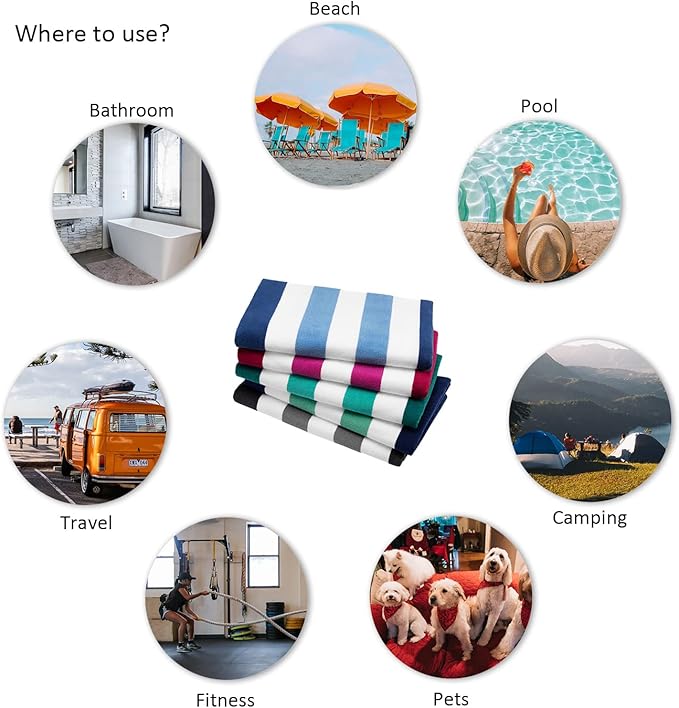 Large Beach Towel Oversized - 40"X70" Big Mens Beach Towesl, Extra Large Thick Gray Beach Towels, XL Wide Fluffy Swimming Towel Oversize, Giant Stripe Cotton Pool Towel for Adults