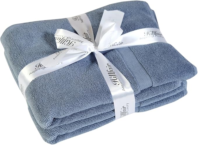 HILLFAIR-900 GSM-100% Ringspun Cotton Floor Towels mat- Hotel-Spa Tub-Shower Bathroom Floor mat Towels- 21 x 34 Inch - Terry Cotton Bath Mats, Machine Washable, Absorbent- 2 Peice Towel Set- Blue