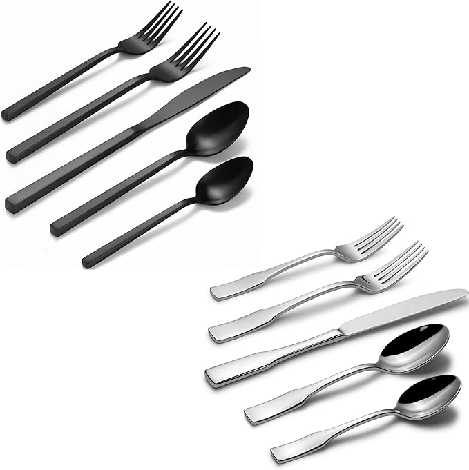 Alata Cube Black&Kate Mirror 20-Piece Silverware Set Stainless Steel Flatware Set