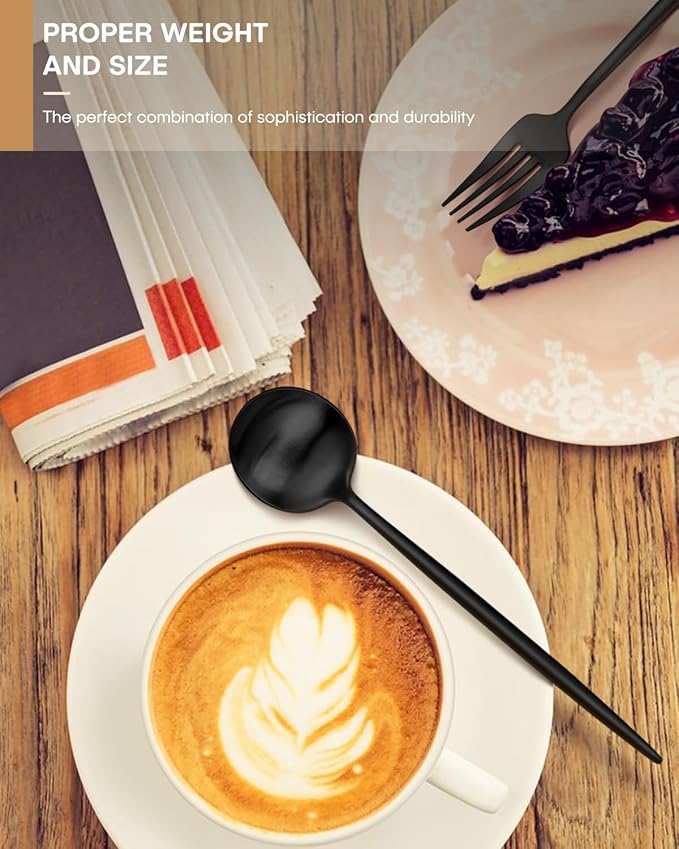 40-Piece Black Silverware Set for 8 Stainless Steel Flatware Set with Knives Forks and Spoons Utensil set, Satin Finish Tableware Cutlery Set, Dishwasher Safe