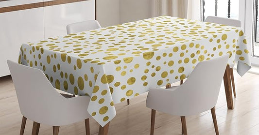 Ambesonne Polka Dots Tablecloth, Illustration of Round Speckled Forms Irregular Layout Vintage Style, Rectangular Table Cover for Dining Room Kitchen Decor, 60" X 84", Yellow White