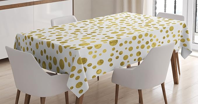 Ambesonne Polka Dots Tablecloth, Illustration of Round Speckled Forms Irregular Layout Vintage Style, Rectangular Table Cover for Dining Room Kitchen Decor, 52" X 70", Yellow White
