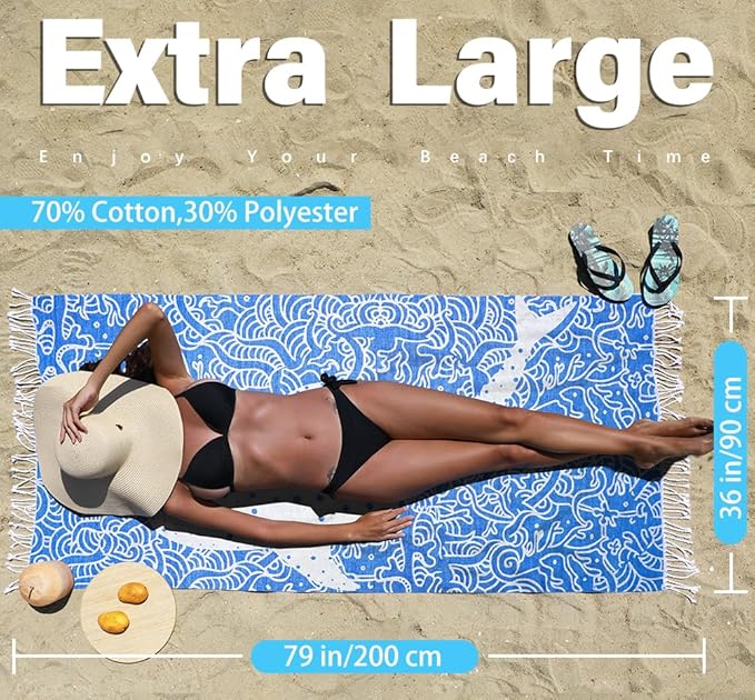 2 Pack Turkish Beach Towel Quick Dry Absorbent Cotton Lightweight Thin Bathroom Bath Pool Swim Towels Extra Large Oversized Sand Free Beach Accessories Essentials Stuff Cloud Adults Gift