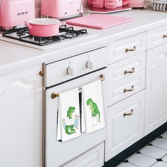 Dinosaur Bathroom Hand Towels Set of 2, Boys Kids Bathroom Decor,Funny Dinosaur Gifts for Boys Decorative Hand Towels for Kids Bath Room Toilet Washroom, 16x24 Inch