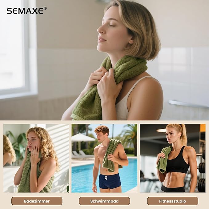 SEMAXE 12 Pack Hand Towels for Bathroom, 100% Cotton Towels with Hanging Loops, Soft and Highly Absorbent, Hand Towel Set for Gym, Shower, Hotel, Spa and Kitchen, Green