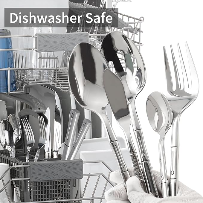 Flatware Serving Set Silverware Set Stainless Steel Cutlery Set Bamboo Pattern Mirror Finished 65 Pieces Party Event Use Wedding Housewarming Gift Service for 12