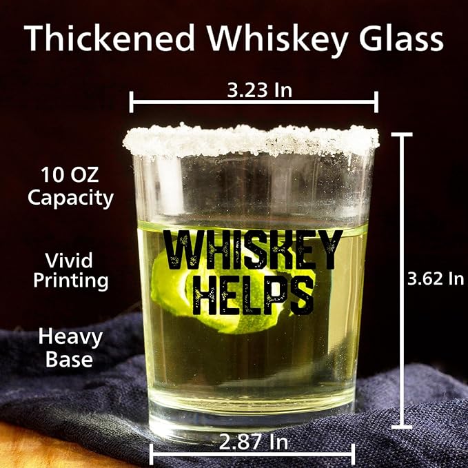 Funny Whiskey Glasses 10 oz, Whiskey Lovers Gifts for Men, Whisky Gifts Old Fashioned Rocks Glasses Cup for Women Men Drinking Scotch Bourbon Liquor