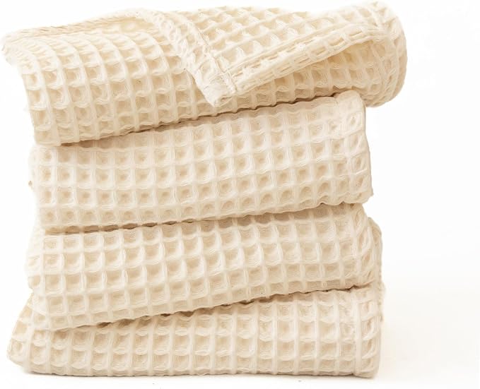 Premium Waffle Hand Towels Pack of 4 Extra Large 20x35 inch - 100% Turkish Cotton, Waffle Weave, Quick Dry, Lint Free, Super Absorbent, Thin Hand Bath Towel (Natural, Set of 4 Hand Towels)