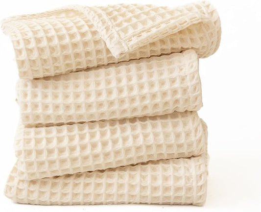 Premium Waffle Hand Towels Pack of 4 Extra Large 20x35 inch - 100% Turkish Cotton, Waffle Weave, Quick Dry, Lint Free, Super Absorbent, Thin Hand Bath Towel (Natural, Set of 4 Hand Towels)