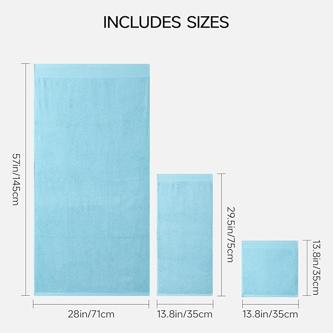 REDKISS Luxury Bath Towel Set of 8, 100% Cotton Bathroom Towels Set with 2 Bath Towels, 2 Hand Towels, 4 Washcloths, Ultra Soft Highly Absorbent Towels for Bathroom, Gym, Hotel, Spa, Blue