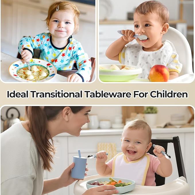 6 PCS Toddler Spoons Set - Baby Spoons with Silicone Handle Children Food Grade 18/8 Stainless Steel Toddler Utensils Set for Self Feeding Kids Silverware Set Safe Anti-Choke Design Dishwasher Safe