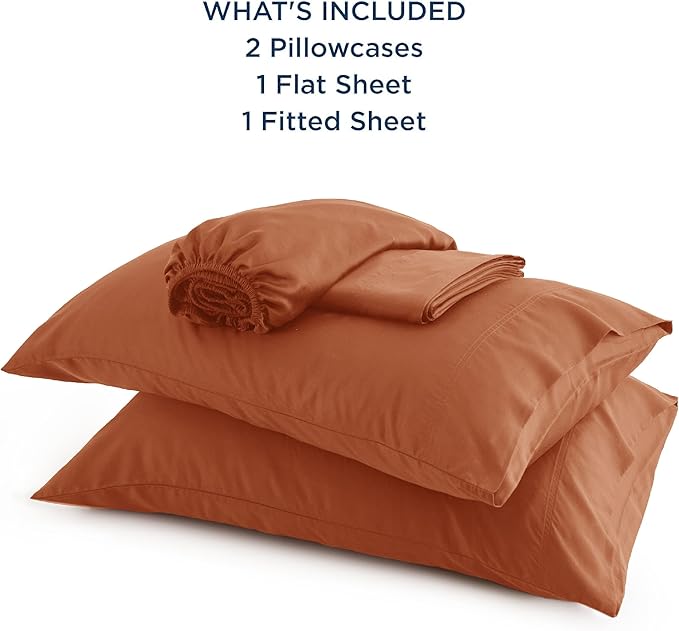 Bedsure King Size Sheets Set, Cooling Sheets for Hot Sleepers, Rayon Derived from Bamboo, Breathable & Soft, Deep Pocket Up to 16 Inches, Hotel Luxury Silky Bedding, Burnt Orange