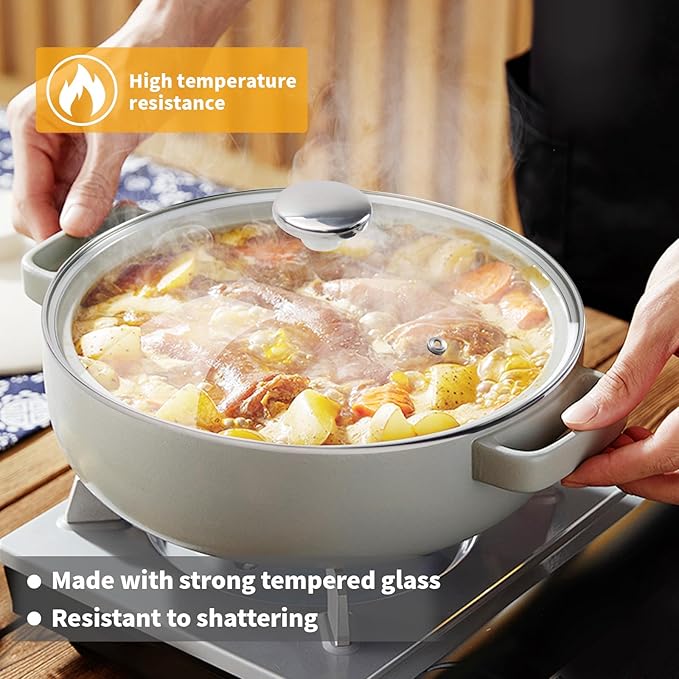 12.5" Tempered Glass Pan Lid with Steam Vent, Thickened to 4mm and Dishwasher Safe and Oven up to 480℉, Universal Lid Fit for Cast Iron Skillets, Frying Saute Pan, Cooking Pot