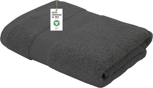 Delara 100% Organic Cotton Towels 650 GSM Plush Feather Touch Quick Dry Bath Towel, GOTS Certified, Oeko-Tex Green Certified, Organic Cotton,Sharkskin Grey,1 Piece Bath Towel, 30"X58"
