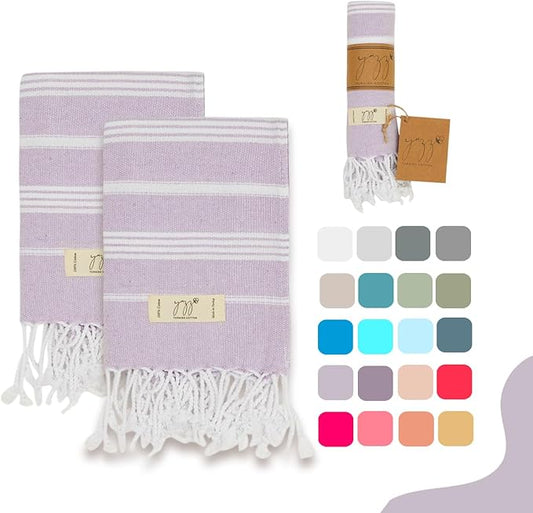 Hand Towels - Set of 2, 18" x 30" inches, Decorative Peshtemal Cotton Hand Towels for Kitchen, Bath, Guest, Face, Hair, Gym, Yoga, Dishcloth, Travel (Light Lilac)
