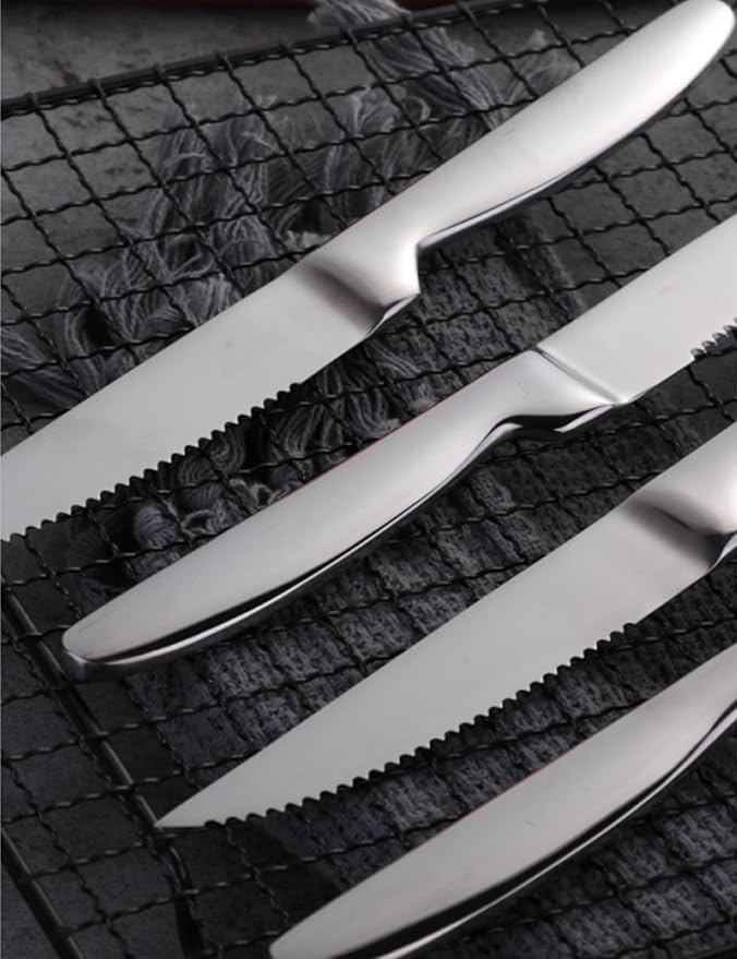 Buyer Star Steak Knife Set, 4-Piece Serrated Steak Cutlery Steak Knife, Silver Stainless Steel Steak Cutlery Knife for Home, Restaurant, Hotel, 22cm
