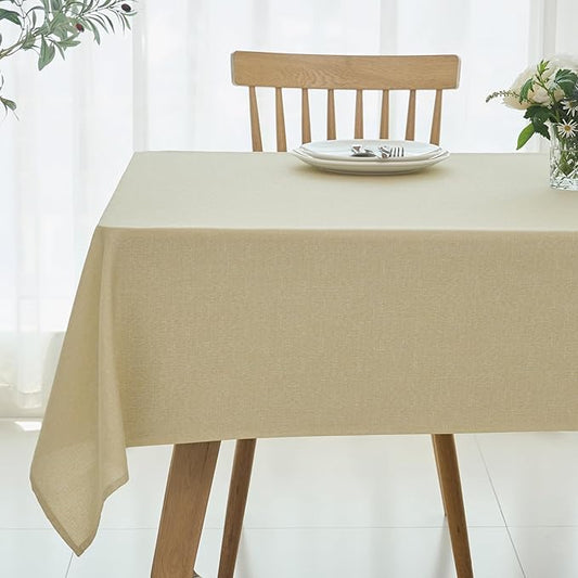 maxmill Linen Textured Rectangular Tablecloth Water Resistant Wrinkle Free Spill-Proof Stain Proof Table Cloth for Dining Room Decoration, Banquet Party Wedding Holiday Dinner, 60 x 84 Inch Beige