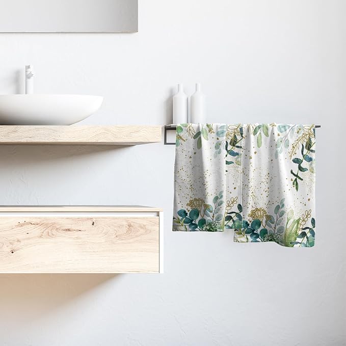 Imiss Eucalyptus Leaves Hand Towels 14.4 x 28.3 Inch Set of 2 Green Sage Leaf Bath Fingertip Towel Soft Watercolor Botanical Decor Spring Guest Towels for Gym,Spa,Hotel,Bathroom