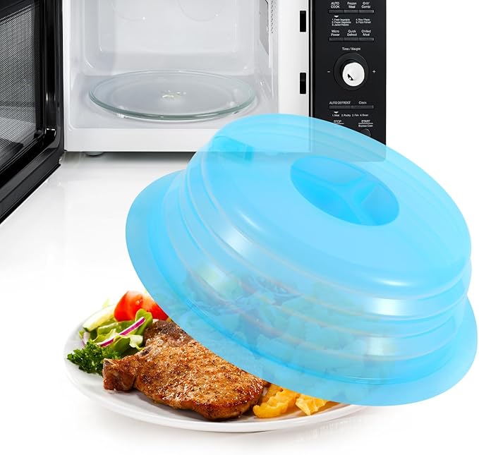 Kichwit Silicone Microwave Plate Cover Collapsible, Dishwasher Safe and BPA Free, Blue, 10.2"