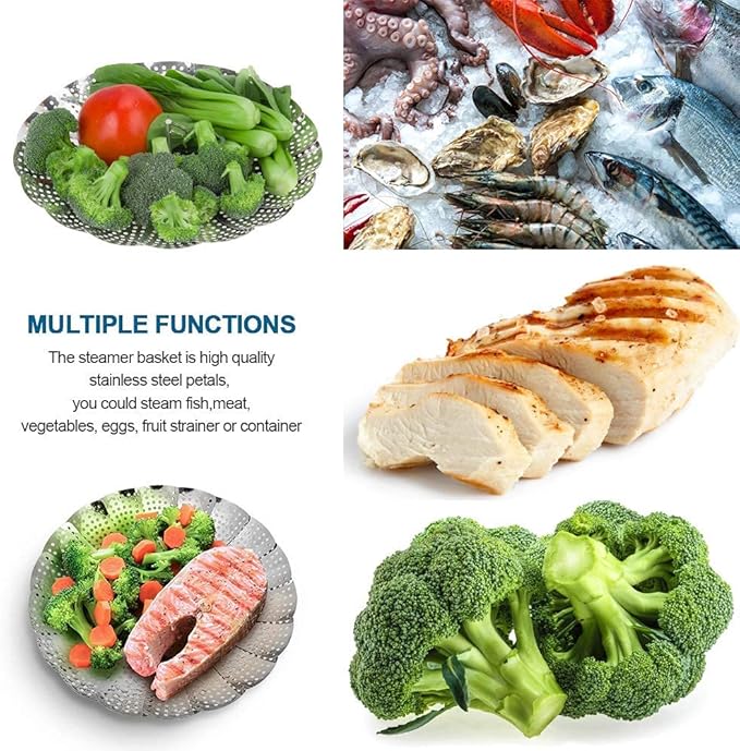 Vegetable Steamer Basket, Premium Stainless Steel Veggie Steamer Basket for cooking - Folding Expandable Steamers to Fits Various Size Pot (Large(6" to 10.5")