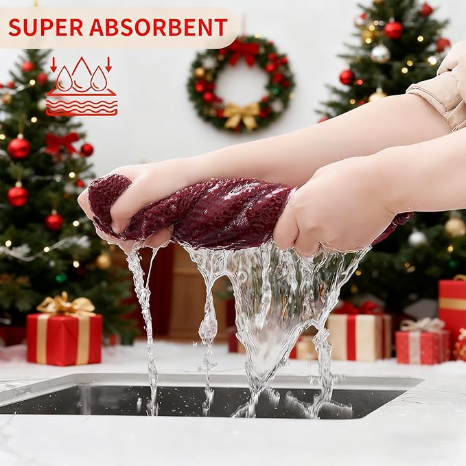 Homaxy 100% Cotton Waffle Weave Kitchen Dish Cloths, Ultra Soft Absorbent Quick Drying Dish Towels, 12 x 12 Inches, 8-Pack, Burgundy