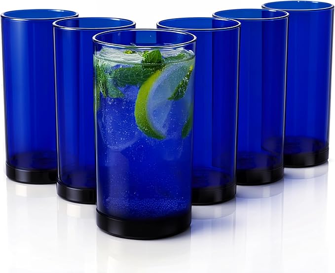 Zulay Kitchen Acrylic Plastic Glasses Drinkware - 6 Piece Unbreakable Plastic Tumblers - BPA-Free, Reusable Plastic Drinking Glasses for Home & Outdoors - Lead-Free & Dishwasher Safe - Dark Blue 24 oz