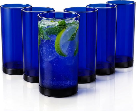 Zulay Kitchen Acrylic Plastic Glasses Drinkware - 6 Piece Unbreakable Plastic Tumblers - BPA-Free, Reusable Plastic Drinking Glasses for Home & Outdoors - Lead-Free & Dishwasher Safe - Dark Blue 24 oz