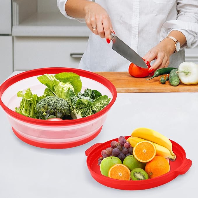 Microwave Splatter Cover for Food with Anti-scald Base Plate,Large Plastic & Silicone Vented Avoid Scalding Collapsible Guard Lid,Kitchen Essential Gadgets for Meal Prep-10.7 Inch (Red)