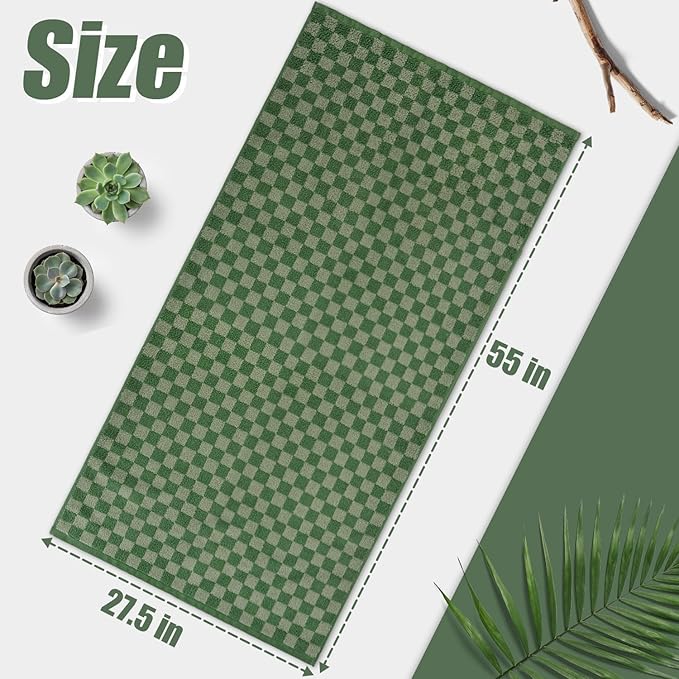 Jacquotha Luxury Bath Towels for Bathroom Green Checkered (54x28 Inches) - Cotton Soft Absorbent Shower Towels 2 Pack Daily Use Lightweigt, Quick Dry, Decorative
