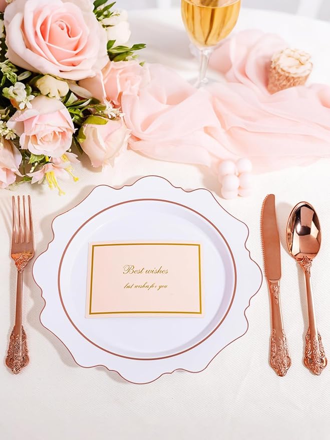 WDF 120Pieces Rose Gold Plastic Silverware - Heavy Duty Rose Gold Plastic Cutlery Set - Disposable Utensils - Flatware Includes 40 Forks, 40 Spoons, 40 Knives for Wedding, Valentines Day