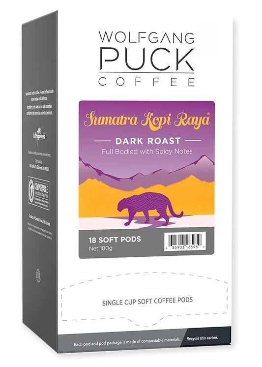 Wolfgang Puck Coffee, Sumatra Kopi Raya Coffee, 9.5 Gram Pods, 18 Count, single