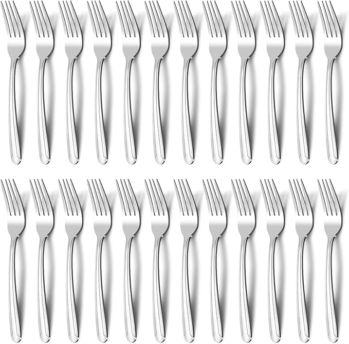 BEWOS 24-Piece Salad Forks, 7.1-Inch Forks Silverware Set, Stainless Steel Small Fork, Dessert Forks Bulk, Metal Forks, Salad Fork Set, Appetizer Forks, Silver Fork, Dishwasher Safe, Mirror Polished