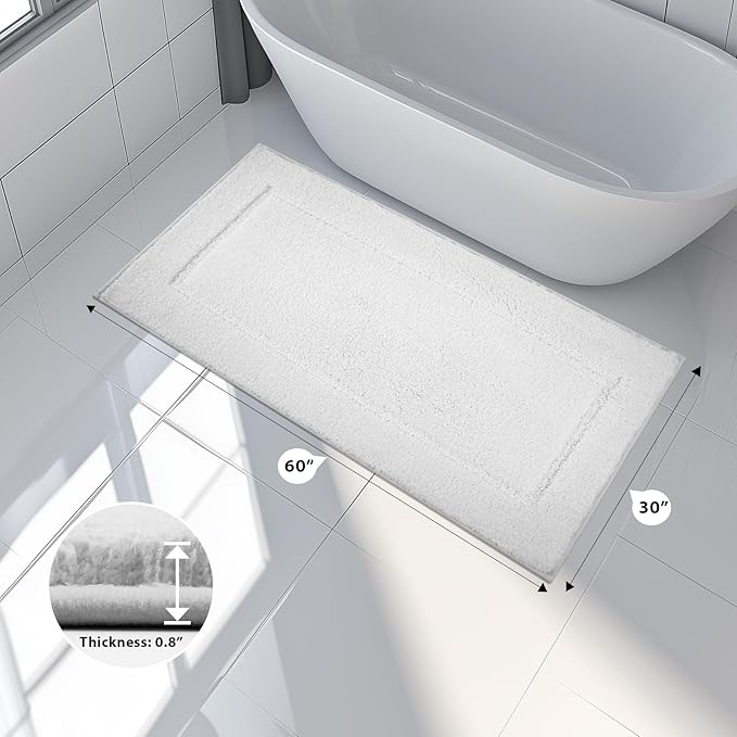 Bathroom Rugs 30" x 60", Non-Slip Extra Soft Absorbent Bath Rugs, Machine Washable Quick Dry Bath Mats for Bathroom Floor, Shower, Bathtub and Sink, White