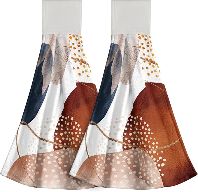 Giwawa Boho Abstract Hanging Kitchen Towels Modern Orange Dishcloths 2PCS Soft Absorbent Fingertip Towel for Bathroom Restroom Home Decor