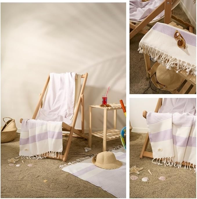 Ruvy Home Basics 2 Pack Turkish Beach Towels – Oversized Quick-Dry Bath Towels (40 x 72 Inches) – 100% Cotton Large Towels for Pool, Yoga, Travel, Camping Essentials, and Bathroom Decor - Lavender