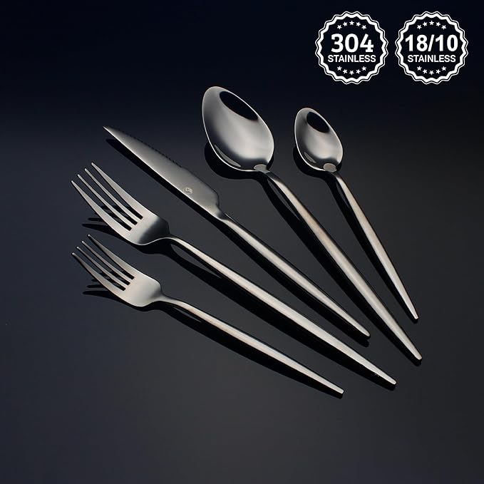20 Piece Luxury Silverware Set for 4 Black Mirror-Polished 18/10 Stainless Steel Heavy Flatware Set Modern Cutlery Set Knife/Fork/Spoon with Gifts for Home & Restaurant