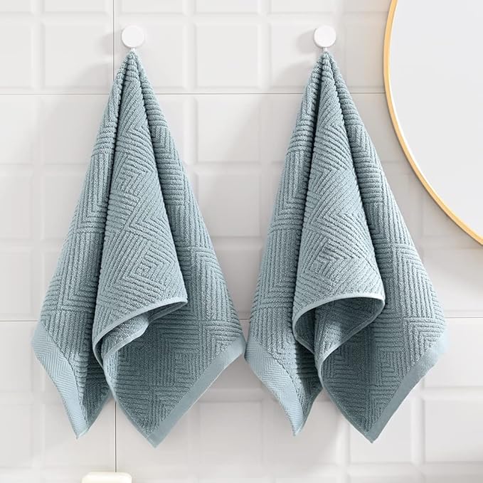 sense gnosis Sage Green Hand Towel Set of 2 Striped Weave 100% Cotton Super Soft Highly Absorbent Spring Decorative Hand Towels for Bathroom 13x 29 Inch