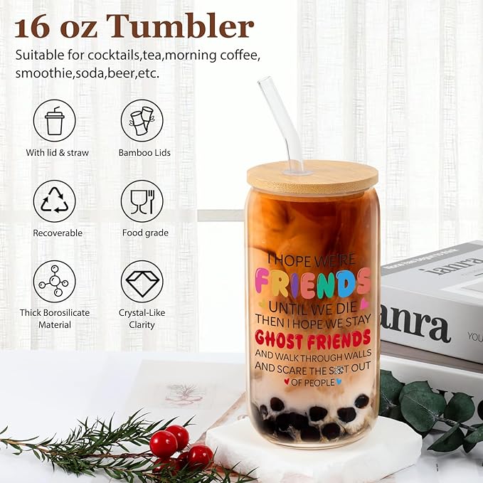 Funny Friendship Gifts for Women Bestie Gift for BFF, Friend, Coworkers, Work Besties - Birthday, Christmas, Office Home Use - 16oz Glass Cup