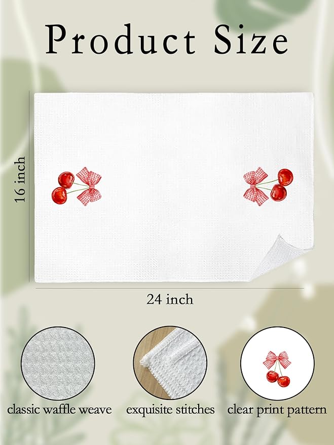 2 Pack Red and White Checkered Hand Towels for Bathroom - Cute Cherry Dish Tea Towels for Kitchen Decor, Cottagecore Decorative Hand Towels for Guest Bathroom, Cherry Themed Housewarming Gift Idea