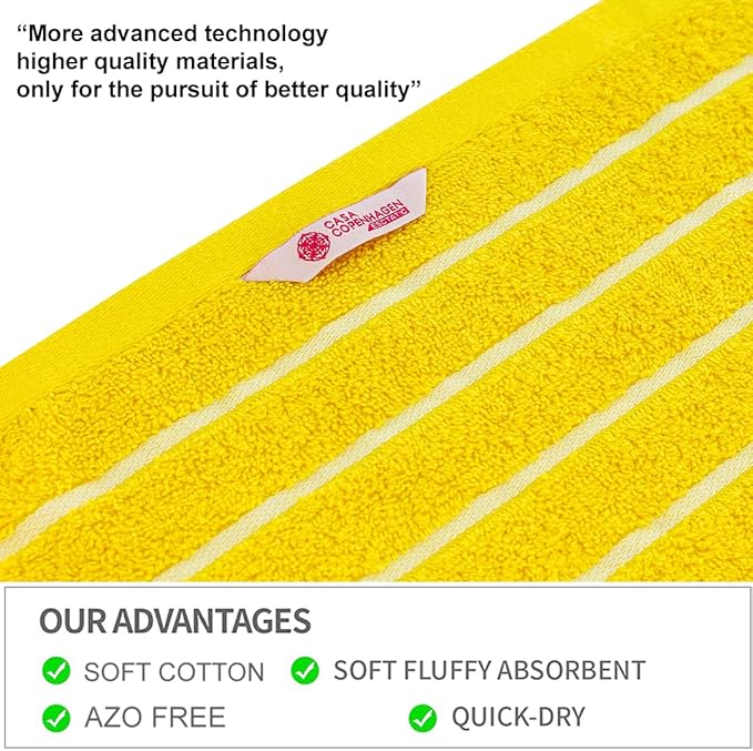 CASA COPENHAGEN Ecstatic 6 Pieces Towel Set- Butter Yellow, 600 GSM 2 Bath Towel 2 Hand Towel 2 Washcloth, Designed in Denmark Made of Soft Egyptian Cotton for Bathroom, Kitchen & Shower.