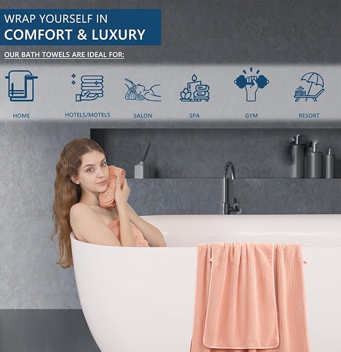 18 Piece Bath Towels Set,Super Soft Family Bathroom Towel Set with Hanging Loops-6 Bath Towels,6 Hand Towels,6 Washcloths,Highly Absorbent Quick Dry Shower Towel for Bathroom,Hotel,Spa-Blush Towel Set