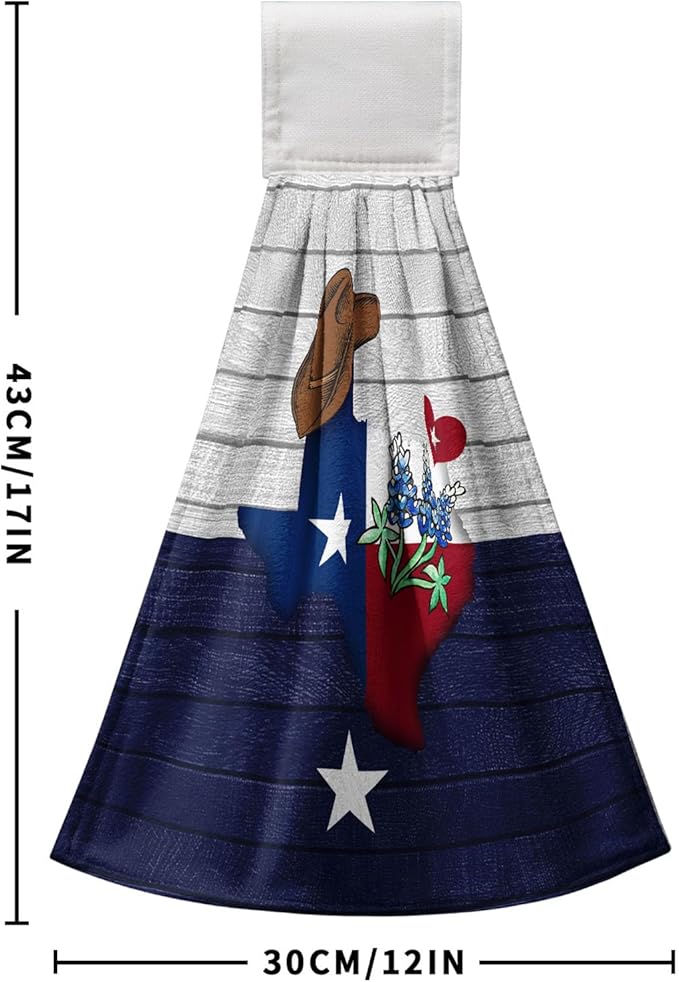 Texas Hanging Kitchen Towels Bluebonnet Navy Blue Gray Hand Tie Towel Texas Stars Dish Towels with Hanging Loop Soft Seasonal Decoration for Bathroom Kitchen