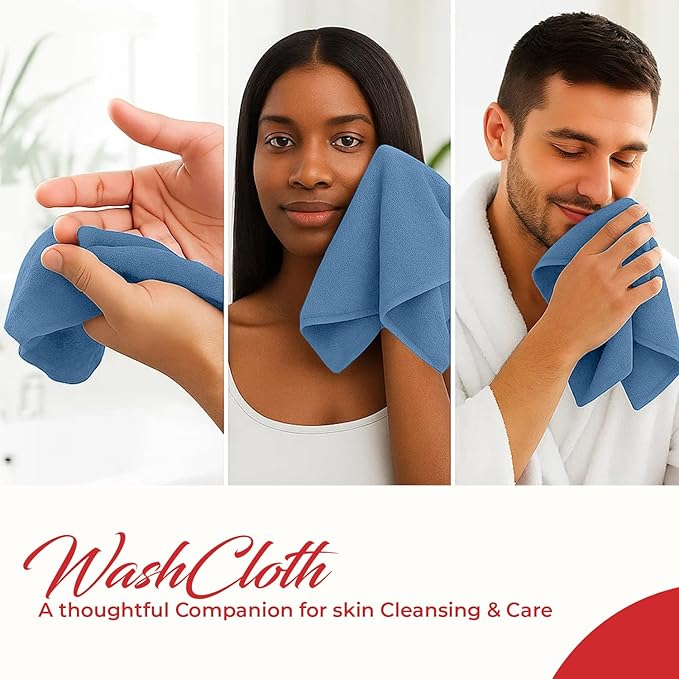 RIVERSIDE 12 Pack Washcloths - 12x12 Inches, 400 GSM, 100% Ring-Spun Cotton - Soft, Absorbent & Durable Face and Body Towels - for Bathroom, Spa, Gym, Makeup Removal & Everyday Use - Medium Blue